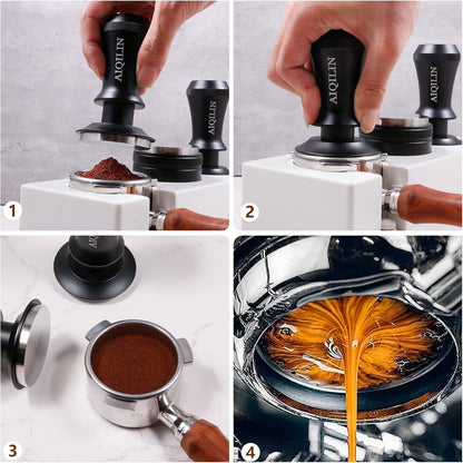 Espresso Tamper, Constant 30lb Coffee Tamper with double Calibrated Spring Loaded, Stainless Steel double spring loaded Coffee Tamper Fits for All Portafilters- Flat Base (58mm, BLACK)