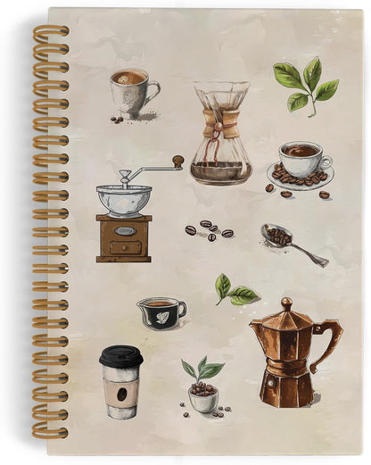 Vintage Coffee Spiral Notebook, Coffee Lovers Gifts Journal Notebook, Retro Cafe Notebooks for School Work, Caffeine Lover Office Supplies Gifts for Women Men, 5.5x8.3 Inch