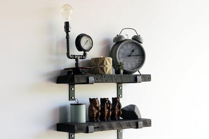 Urban Legacy Accent Shelves | Reclaimed Barn Plank | Set of 2 with Full Brackets (Coffee Bean 30" x 7" x 2")
