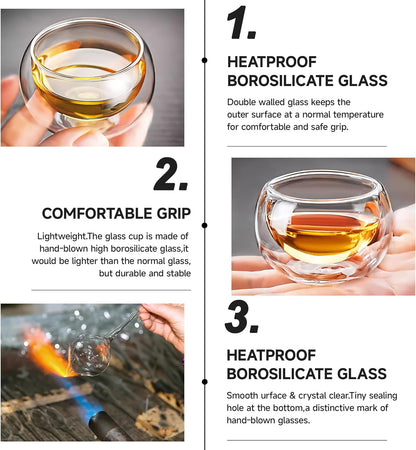 4 Pack Double Walled Glass Teacups Insulated Glasses - (4oz / 120ml) Heatproof Borosilicate Tea Cup, Mini Espresso Cups Gift Box