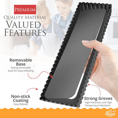 14 Inch Rectangular Tart Pan with Removable Bottom - Non-Stick, Deep Fluted for Tarts, Quiches, and Pies