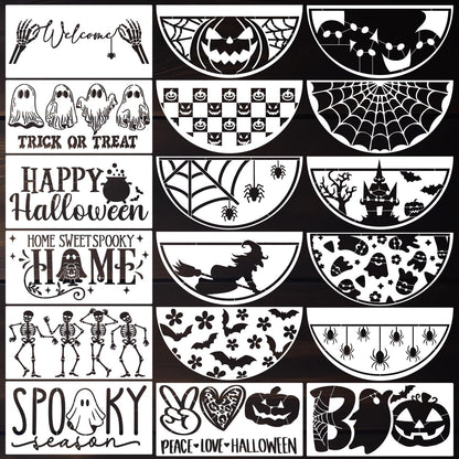 Halloween Stencils for Painting on Wood 12” Halloween Doormat Stencils Ghost Boo Witches Spider Bats Draw Templates for Porch Hanger Door Mats Fabrics DIY Crafts Decor