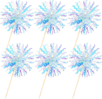 30 PCS Foil Firework Cupcake Toppers Sparkle Tinsel Cupcake Picks Happy Birthday Cake Toppers Drink Stirrers Cocktail Food Fruit Toothpicks for Baby Shower Wedding Party Decorations Supplies Blue