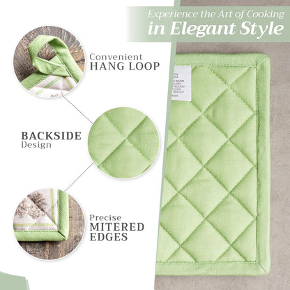 Maison d' Hermine 100% Cotton Oven Mitt & Pot Holder Set (7.5"x13" & 8"x8") Heat Resistant BBQ Cooking Gloves with Loop, Baking, Grilling, Kitchen, Handling Hot Pans (Christmas Dew)