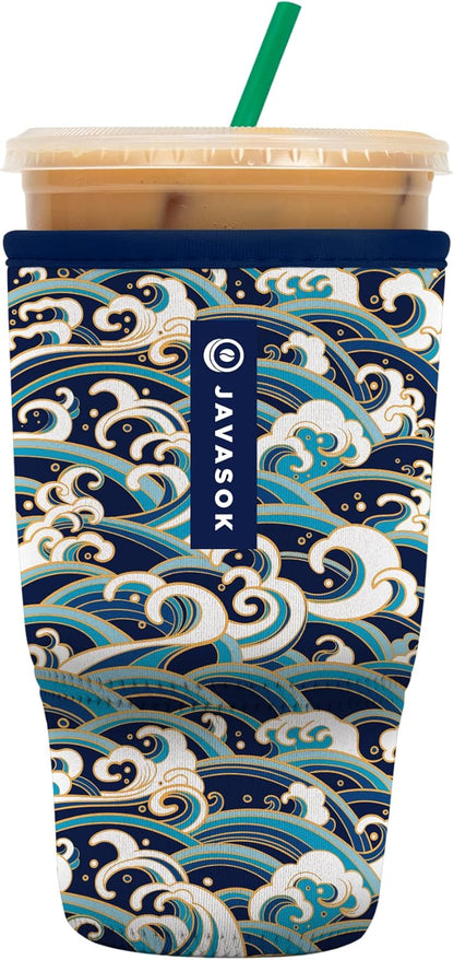 Sok It JavaSok Iced Coffee & Cold Soda Insulated Neoprene Cup Sleeve (Perfect Wave, Large: 30-32oz)