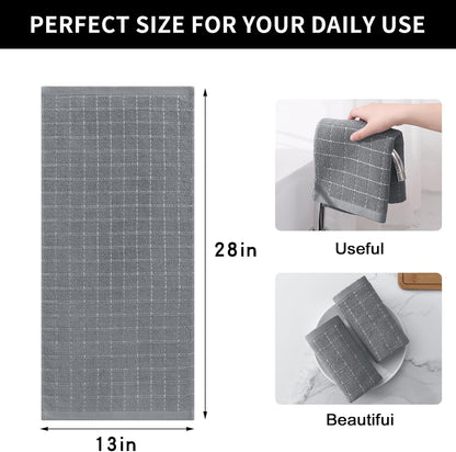 Homaxy 100% Cotton Terry Kitchen Towels(Grey, 13 x 28 inches), Checkered Designed, Soft and Super Absorbent Dish Towels, 8 Pack