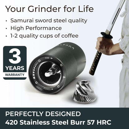 Manual Coffee Grinder by Alpaca Ventures - Stainless Steel Conical Burr Coffee Grinder Manual with Adjustable Setting Double Bearing Hand Espresso Grinder Perfect for Home, Office and Camping