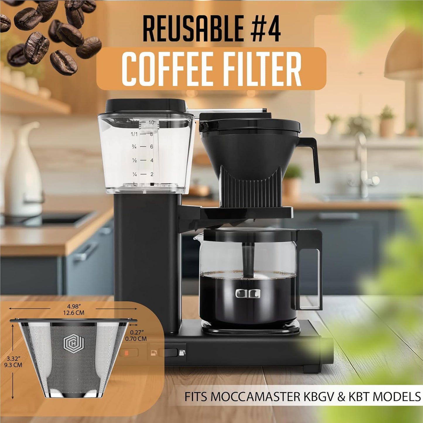 HEXNUB Reusable #4 Coffee Filter for Technivorm Moccamaster KBGV, KBT - Stainless Steel Mesh, Durable Metal Filter for sustainable Brewing