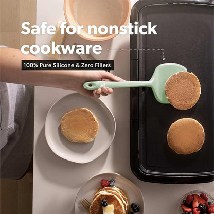 New DI ORO Silicone Turner Spatula Set - Kitchen Spatulas for Nonstick Cookware - Cooking Utensils for Flipping Eggs & Pancakes - 600°F Heat-Resistant BPA Free Turners - Dishwasher Safe (4pc, Sage)