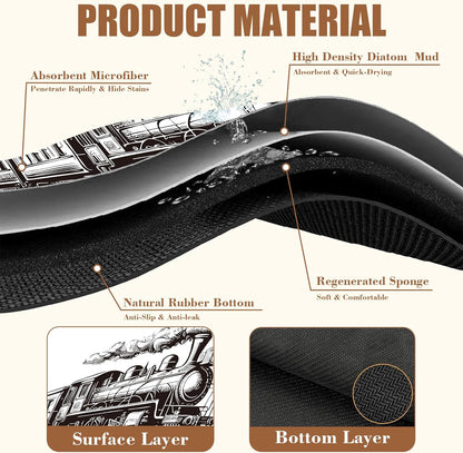 Retro Steam Train Dish Drying Mat for Kitchen Counter Bar Mat Hide Stain Absorbent Rubber Backed Coffee Mat Coffee Maker Espresso Machine Bar Accessories 11.8 x 19.7 Inch