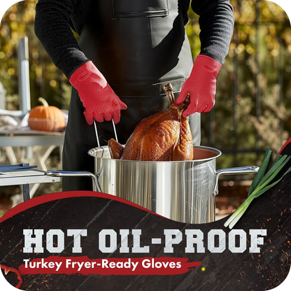 KITCHEN PERFECTION S Silicone Smoker Oven Gloves -Extreme Heat Resistant BBQ Gloves -Handle Hot Food Right on Your Grill Fryer Pit|Waterproof Oven Mitts |Superior Value Set+3 Bonuses