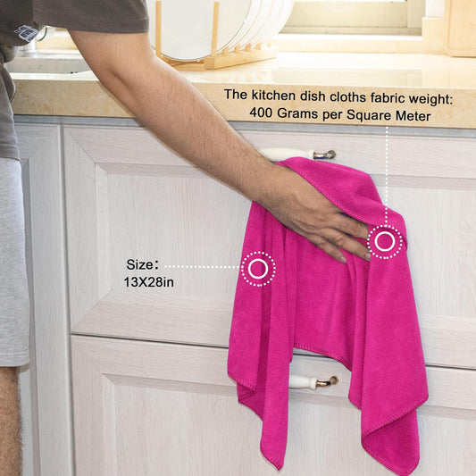 kimteny 13x28 Inches Kitchen Cloth Dish Towels, 400 GSM Premium Dishcloths, Super Absorbent Coral Velvet Microfiber Cleaning Cloths, Fast Drying Rags for Washing Dishes (8 Pack, Rose Red)