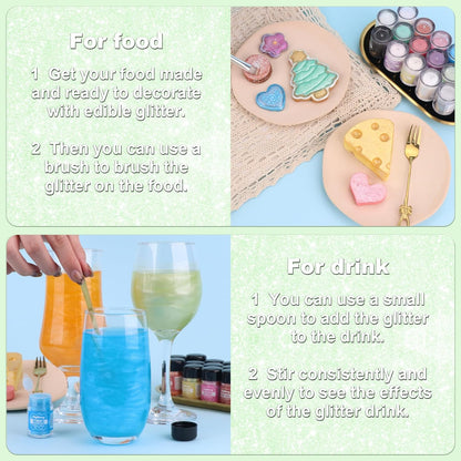 Iridescent Green Edible Glitter - 5g Food Grade Cake Decorating Shimmering Glitter, Edible Sprinkle Luster Dust for Drinks, Chocolates, Fondant, Strawberries, Cupcakes, Candy, Cookie - Vegan