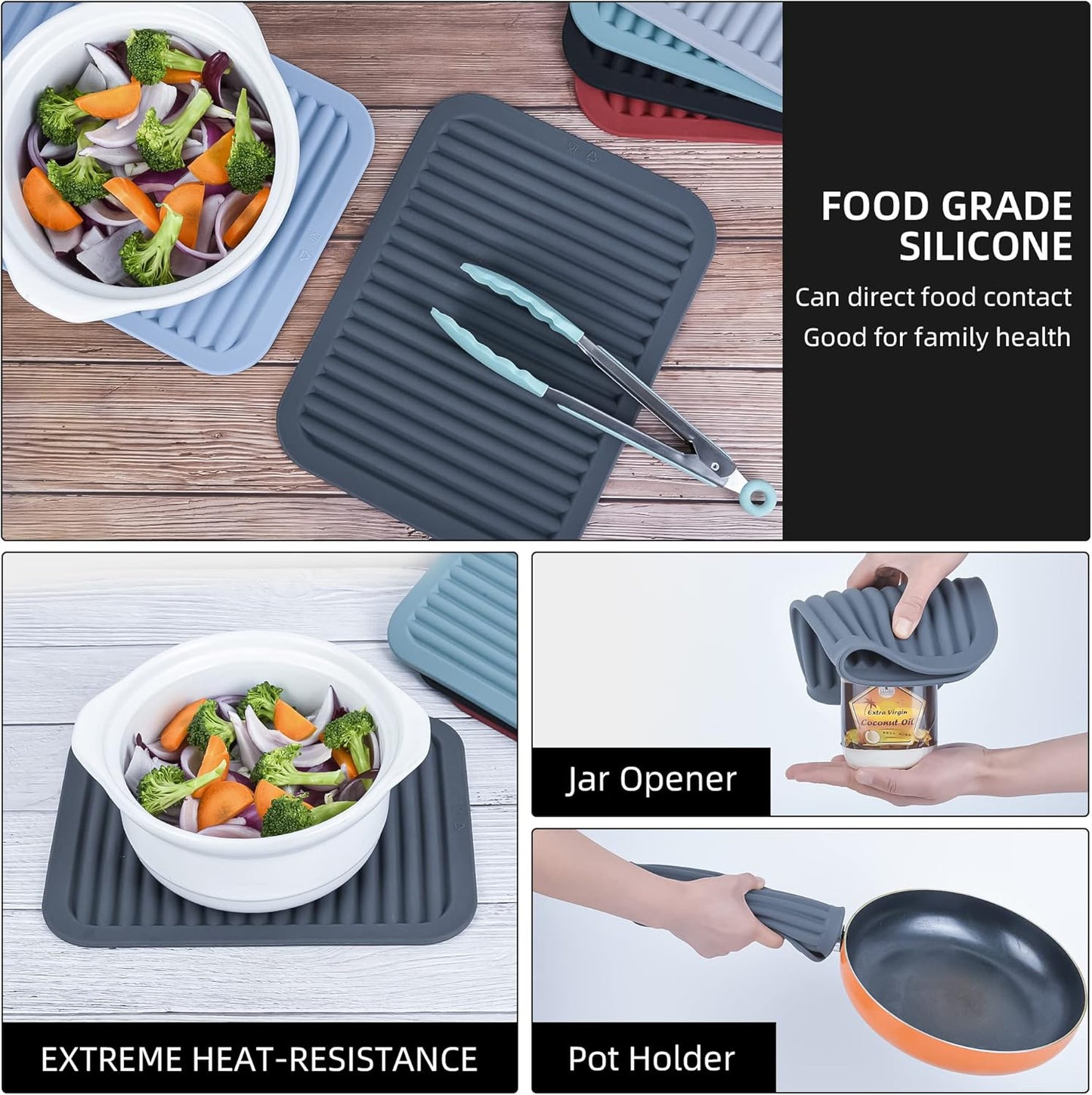 Silicone Trivets for Hot Dishes, Pots and Pans, Hot Pads for Kitchen Counter, Heat Resistant Trivets for Quartz Countertops, Hot Pads, Silicone Pot Holders Mats, Teal Table Trivet Mat, Set 2