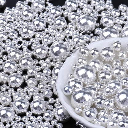 Silver Edible Pearls for Cake Decorating, 6 Sizes Mix 4.6 oz Pearl Sugar Sprinkles Baking Decoration for CupCake Cookies Ice Cream Dessert Topping