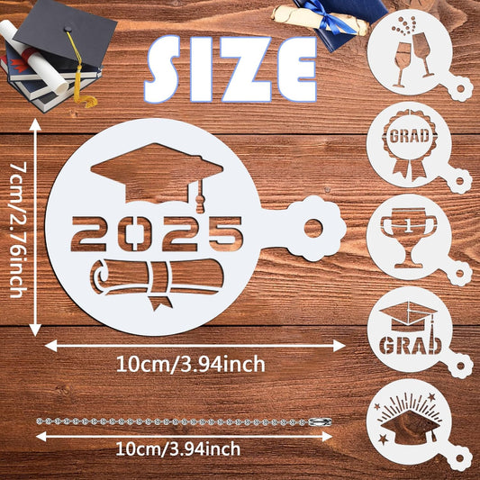 JULBEAR Graduation Cookie Stencils, 36 Pieces Class of 2025 Reusable Coffee Decoration Stencils Templates Tools for Cookies Baking Painting Dessert Decoration DIY Graduate Party Decor