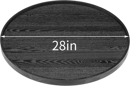 28 inch Round Solid Wood Serving Tray Extra Large Tea Coffee Snack Food Meals Serving Plate Non-Slip Kitchen Party Bar Server Ottoman Tray Breakfast Tray with Raised Edges Black
