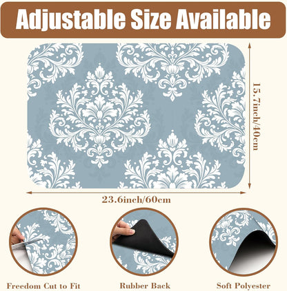 Dish Drying Mat Blue Damask Floral Coffee Bar Mat for Countertop - Absorbent, Rubber Backed, Hide Stain Dish Drainer Rack - Coffee Maker Pot Dining Room Decoration 15.7 x 23.6 Inch