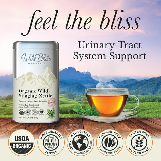 Wild Bliss Organic Wild Stinging Nettle Leaf Tea - Caffeine Free Loose Leaf Herbal Tea - 1.76 Oz - 25 Servings