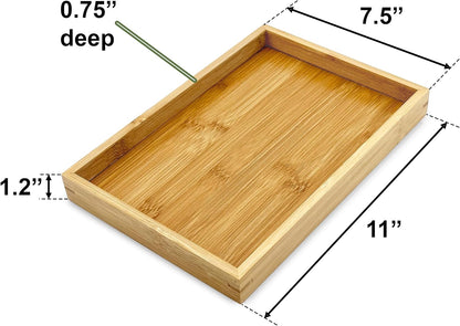 Bam & Boo (4-Pack) Natural Bamboo Rectangle Serving & Vanity Tray - for Kitchen, Bathroom, Countertop, Coffee Table (11" x 7.5" x 1.2")