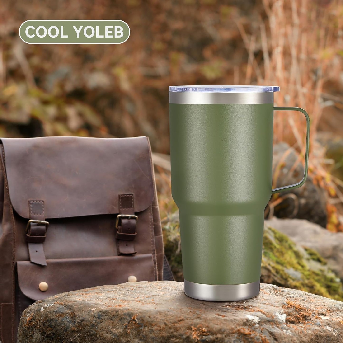 30 oz Tumbler with Handle and Lid, Stainless Steel Tumblers Bulk Double Wall Vacuum Insulated Travel Mug Leak Proof Cup Keep Drinks Cold and Hot Army Green, 4 Pack