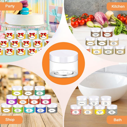 72 Pcs Plastic Jars, 4 OZ Plastic Jars with White Lids Round Clear Storage Containers Jar Leak Proof Slime Containers with Lids for Travel Refillable Slime Storage Jar for Beauty Product