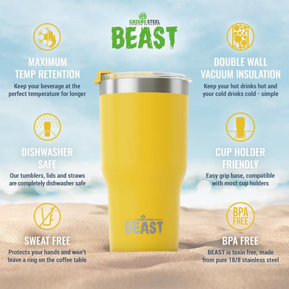 Beast 20 oz Tumbler Stainless Steel Vacuum Insulated Coffee Ice Cup Double Wall Travel Flask (Lemon)