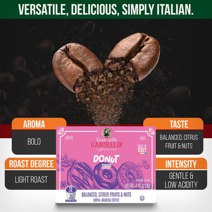 Caffè Garibaldi Donut Shop Coffee Pods, Single-Serve Capsules for Keurig K-Cup Brewers, Single Serve Cups with 100% Arabica Blend, 72 Count Recyclable Coffee Pods - Light Roast