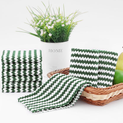 Homaxy 24 Pack Kitchen Dish Cloths, Ultra Soft and Absorbent Dish Towels, Reusable Fast Drying Microfiber Cleaning Cloth, Coral Velvet Wave Design No-lint, 10 x 10 inches, Grass Green