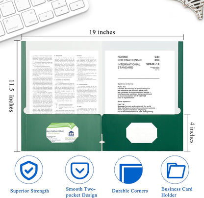 Zzrywuty File Folders with Pockets Letter Size, 50-Pack Paper Folders with Card Slot, Two Pocket Folders for School Students, Businessmen, Home and Office Workers（Dark Green）