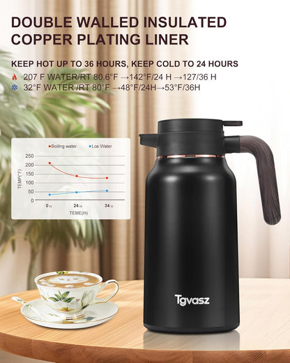 70 Oz Carafes for Hot Liquid, Stainless Steel Insulated Vacuum Thermal Coffee Carafes For Keeping Hot, 2.1 Liter Coffee Dispenser(silver)