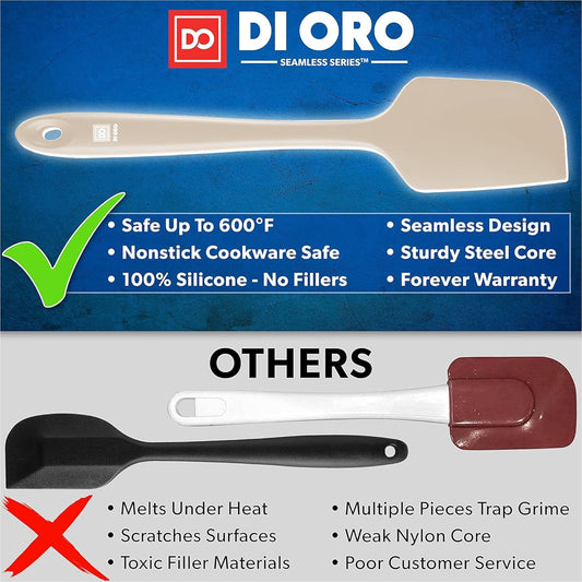 DI ORO Silicone Spatula - 600°F Heat-Resistant Rubber Kitchen Spatula for Baking, Scraping, & Mixing - BPA Free Nonstick Cookware Safe Flexible Utensil for Cooking - Dishwasher Safe (Clay)