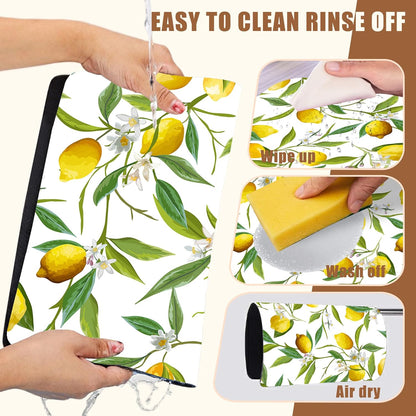 Lemon Fruits Coffee Mat Absorbent Dish Drying Mat for Kitchen Counter Hide Stain Rubber Backed Coffee Bar Accessories Fit Under Espresso Machine Cafe Table, 11.8 x 19.7 Inch