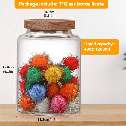 Glass Candy Jar with Lid Glass Sugar Containers Kitchen Canisters Pantry Food Storage Container for Cookies Coffee Bean Cereal Flour Cookies(40oz(1200ml)-1 pack)