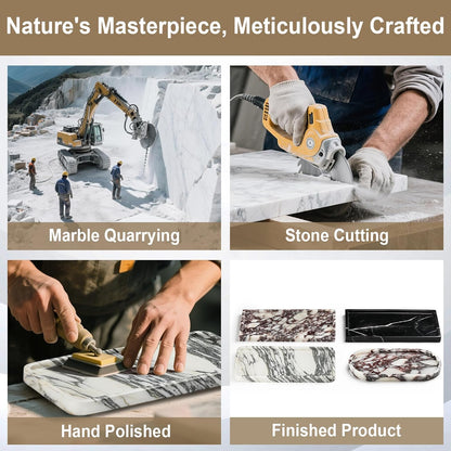 Natural Marble Vanity Tray - Moujings Genuine Marble Perfume Tray for Bathroom Decor, Stone Bathroom Vanity Organizer Tray for Kitchen Counter, Candles, Jewelry, Coffee, Makeup, Key