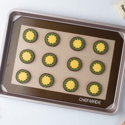 CHEFMADE 13-Inch Silicone Baking Mat with Measurements, Non-stick Heat Resistant Rolling Dough Mat, for Pastry,Pizza, Fondant and Pie Crust Making 8.6" x 12.6" (Brown)