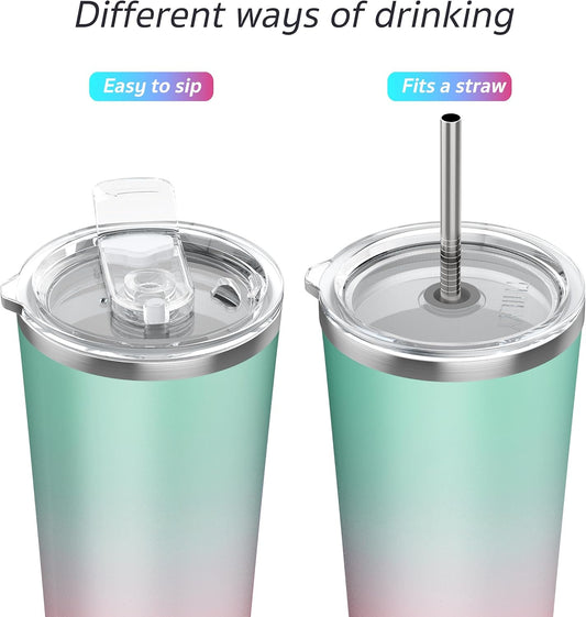 THILY Stainless Steel Vacuum Insulated Tumbler Travel Mug 26 oz Coffee Cup with 2 Lids and Straws, Splash Proof, Keep Ice Drinks Cold, Candy Pink
