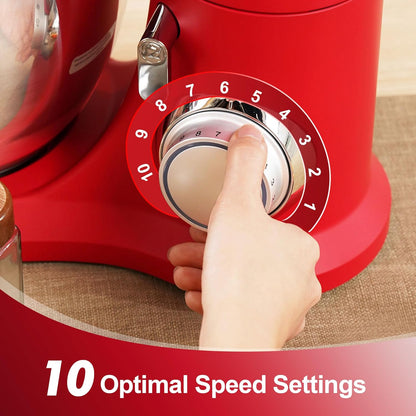 Kitchen in the box 7QT 900W 10-Speed Stand Mixer, Tilt-Head Kitchen Electric Mixer with Dough Hook, Whisk & Flat Beater(Red)