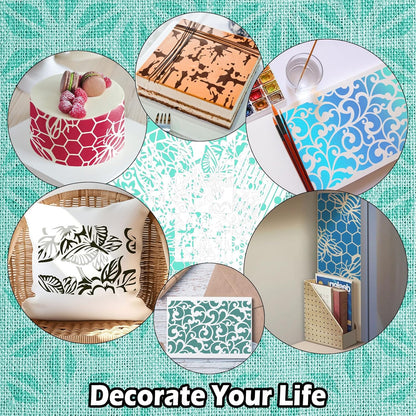 Yazhiji 8PCS Geometric Stencils for Painting, Reusable Large Size Geometric Painting Stencils Abstract Layering Stencil for Painting on Wood Canvas Furniture Wall Floor Decor Drawing DIY Art Supplies