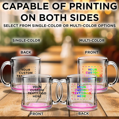 Custom Libbey Clear Glass Coffee Mugs 13 oz. Set of 100, Personalized Bulk Pack - Perfect for Coffee, Tea, Espresso, Hot Cocoa, Other Beverages - Pink Bottom