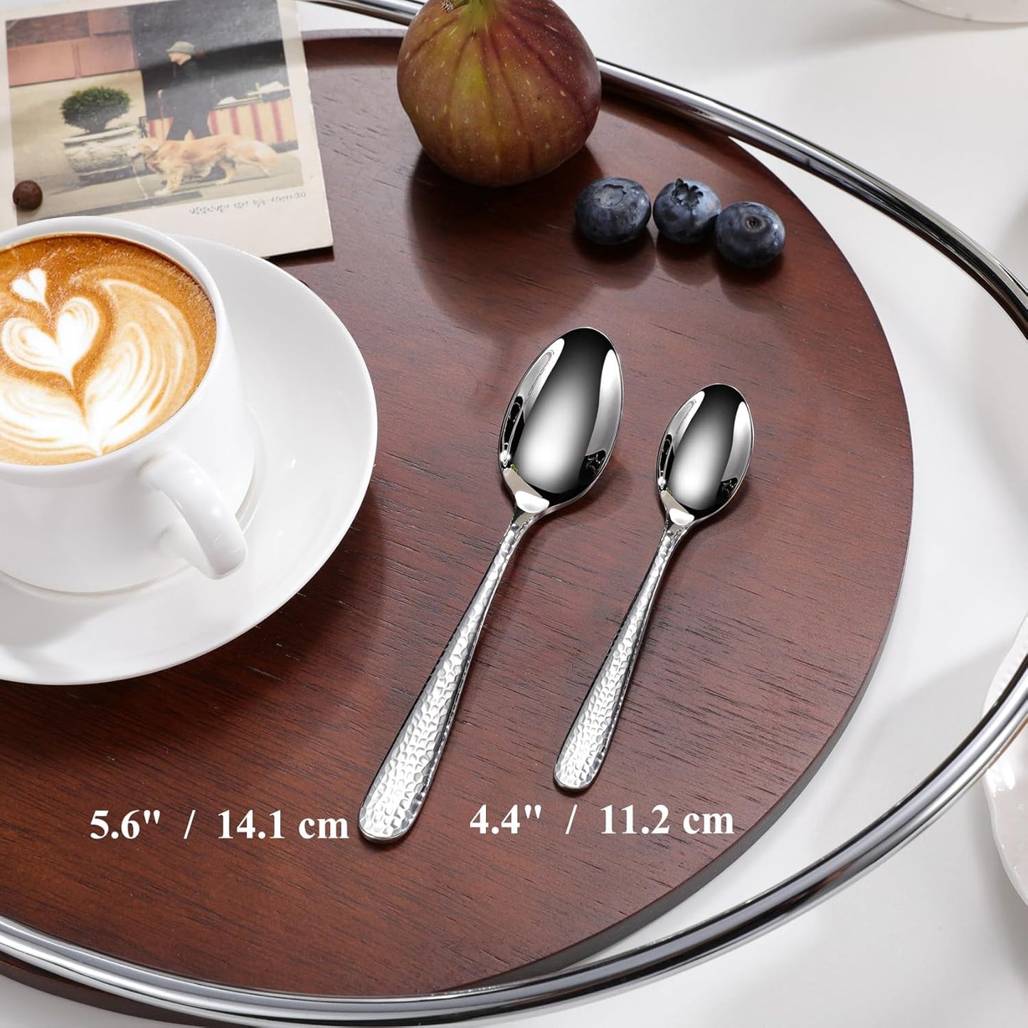 KEAWELL Premium Louise Hammered Demitasse Espresso Spoons: 6-Piece/12-Piece Set, 18/10 Stainless Steel, Mini Coffee Spoons, Small Spoon Set, Brightly-Mirror polished, Dishwasher Safe (6, 5.6 inches)