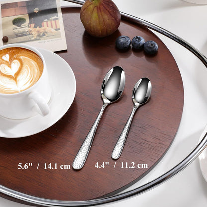 KEAWELL Premium Louise Hammered Demitasse Espresso Spoons: 6-Piece/12-Piece Set, 18/10 Stainless Steel, Mini Coffee Spoons, Small Spoon Set, Brightly-Mirror polished, Dishwasher Safe (6, 5.6 inches)