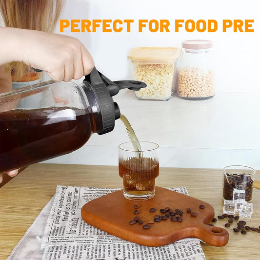 64oz Glass Pitcher with Lid-2 Quart, Leak-Proof Wide Mouth Jar with Pouring Airtight Lid, Heavy Duty Glass Mason Jar Pitcher, Ideal Container for Water, Juice, Milk and Drinks Storage
