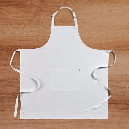 Solino Home 100% Pure Linen Apron for Women & Men - White Stripe Full Midi Bib Apron, Adjustable Neck Strap with Center Pockets for Kitchen, Chef - Handcrafted from European Flax