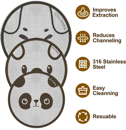 58.5mm Espresso Puck Screen 3-Pack, Lower Shower Screen, Metal Coffee Reusable Filter for 58mm Espresso Portafilter Basket, 1.7 Thickness(Cute Animal)