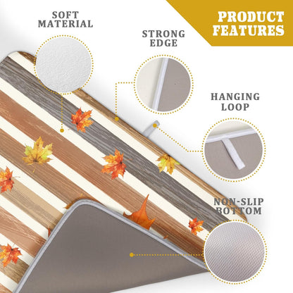 Autumn Golden Maple Leaf Dish Drying Mat for Kitchen Counter,Rural Wood Light Brown Stripes Drying Mat 18 x 24 Inch Microfiber Dish Drying Pad Dish Rack Drainer Mat for Coffee Bar