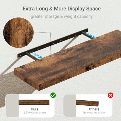 Vivelove Floating Shelves 10 inches Deep, Long 36 x 10 x 1.8 Wall Shelves for Bedroom, Living Room, Kitchen, Office, Bathroom Farmhouse Shelf Home Decor with Invisible Bracket, Rustic Brown