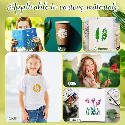 100 Pcs Stencils for Painting on Wood Reusable Stencil Crafts Drawing Templates Holiday Wall Paper for DIY Scrapbook Home 2 x 2 Inch(Flower, Plants)