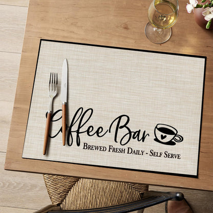Artoid Mode Coffee Bar Mats Set of 2, 12x18 Inch Washable Non-Slip Plastic PVC Vinyl Table Mats for Coffee Machine, Countertops