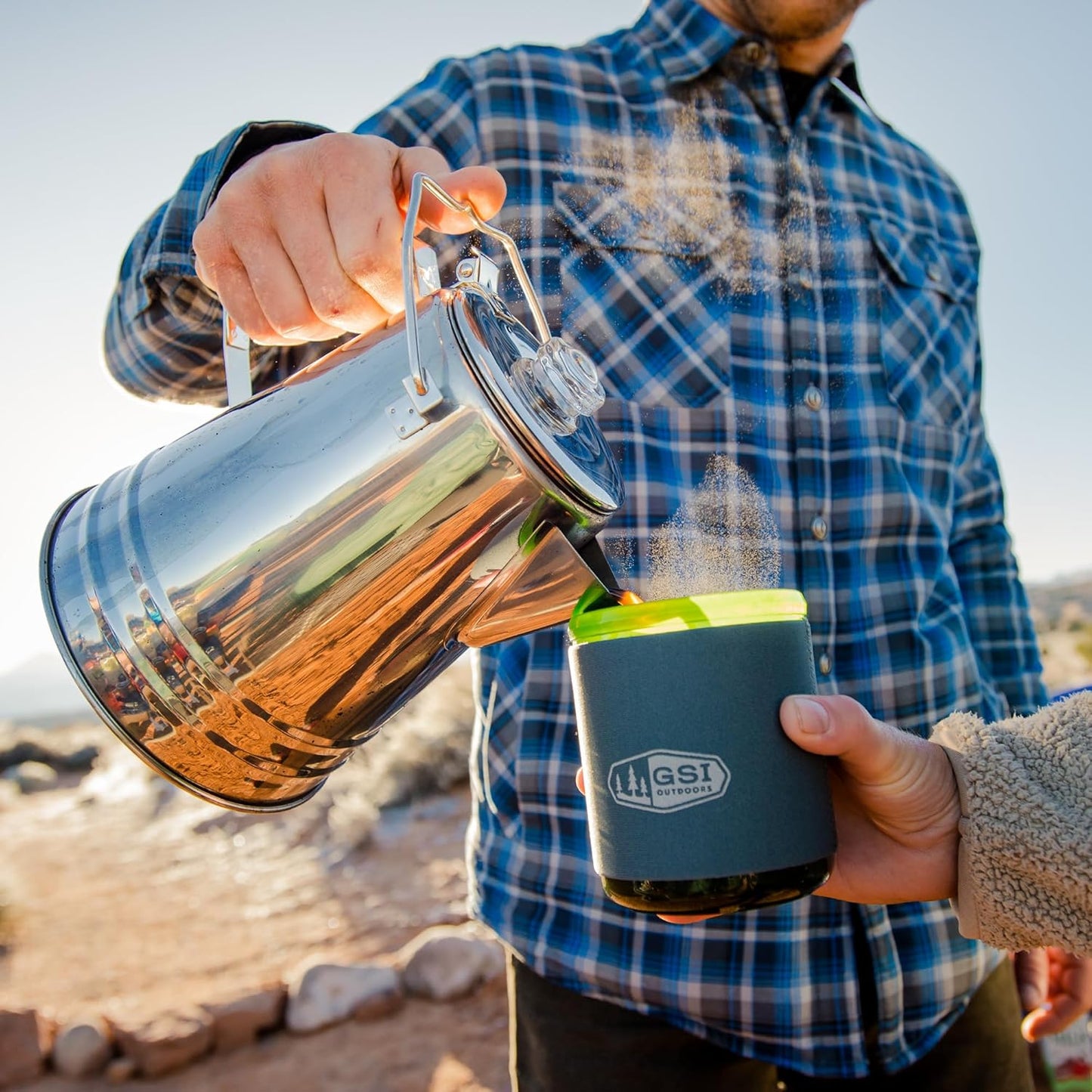 GSI Outdoors Percolator Coffee Pot I Glacier Stainless Steel Ultra-Rugged for Brewing Coffee Over Stove and Fire | Ideal for Group Camping, 8 Cup